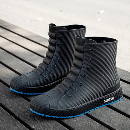 Waterproof Rain Boots - Men Women Mid-Calf Lined Fleece Casual PVC Shoes