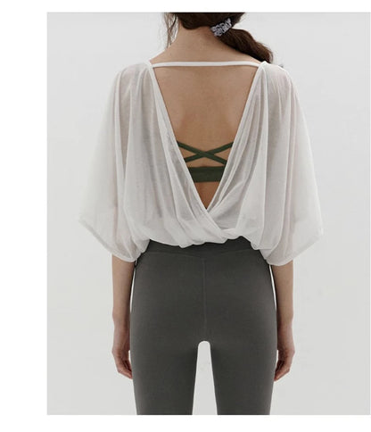 Women's Oversized Cutout T-Shirt – Backless Yoga & Running Top
