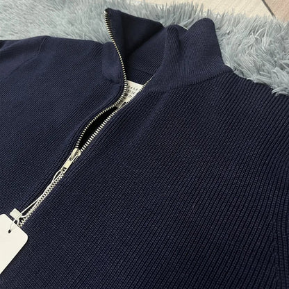 Asian size Autumn Winter Men Loose Casual Knit Sweater Zipper Semi High Neck Long Sleeve Cardigan Lazy Comfortable Warm Top