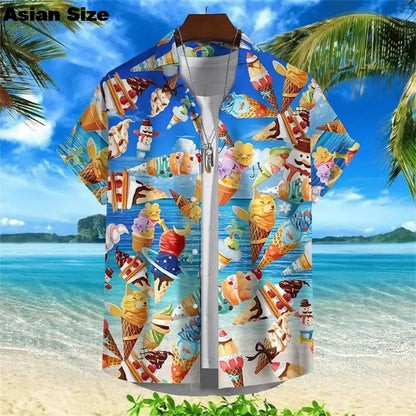 2025 Hawaiian Shirt For Men Summer Cold Ice Cream Short Sleeve Shirt Tops Casual Popsicle Blouses Icecream Female Button Clothes
