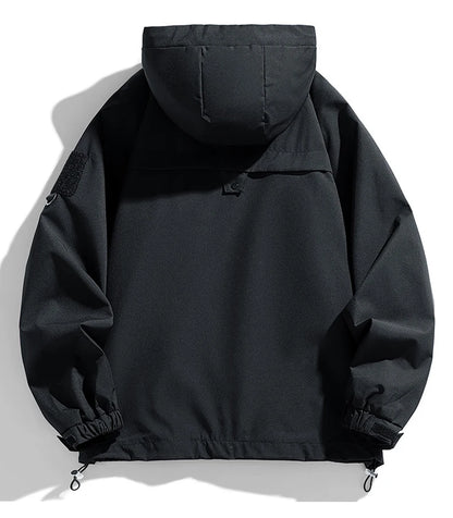 Windbreakers Men Hooded Jacket Zipper Coat Cargo Waterproof Black Bomber Camping Loose Thin Softshell Hooded Hiking Jacket