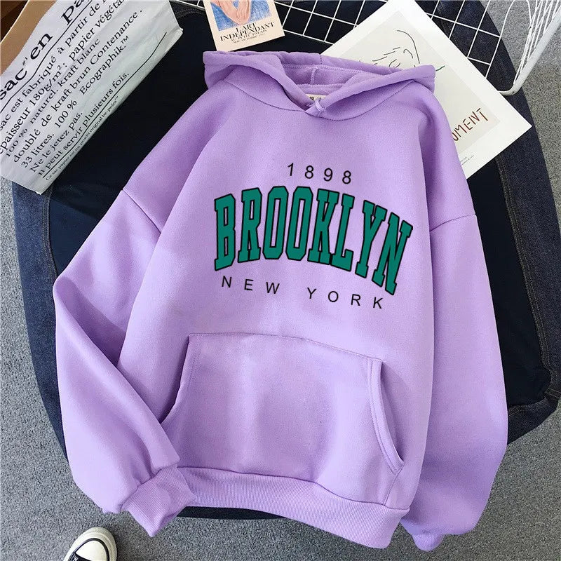 Spring and Autumn Winter New Fleece Loose Women's Hoodie Hot Selling Brooklyn Printed Couple Hoodie Sweatshirt Coat
