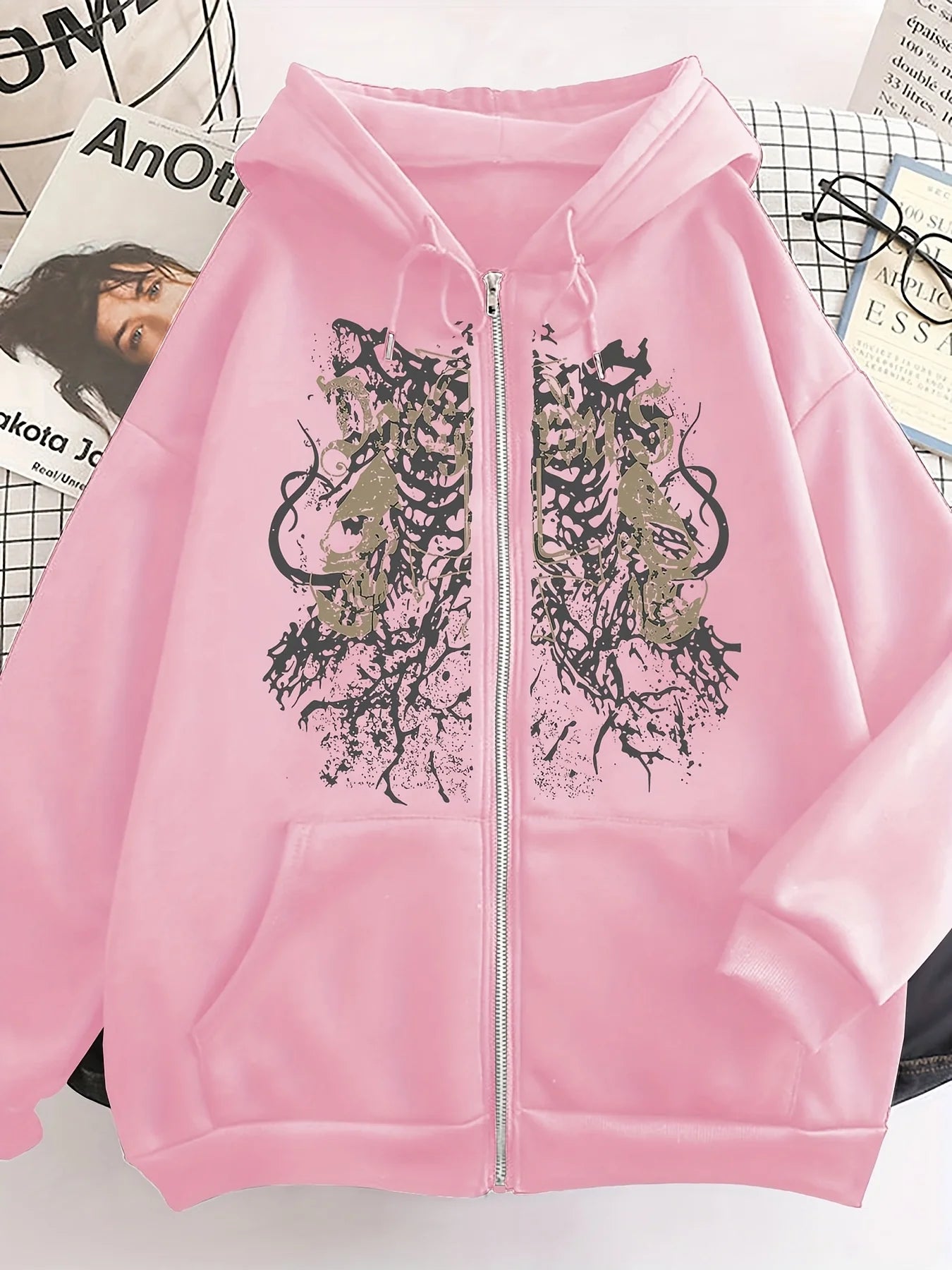 Trendy European and American Style Autumn and Winter Hooded Sweatshirt, Fleece-Lined and Thickened, Unisex Couple's Cardigan, Women's Loose Casual Oversize Hoodie, Long-Sleeve Regular Fit with Front Pocket, Machine Washable,