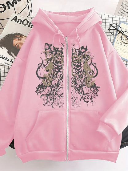 Trendy European and American Style Autumn and Winter Hooded Sweatshirt, Fleece-Lined and Thickened, Unisex Couple's Cardigan, Women's Loose Casual Oversize Hoodie, Long-Sleeve Regular Fit with Front Pocket, Machine Washable,