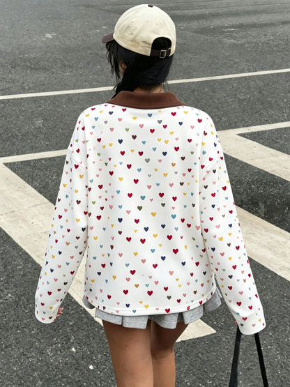 Women's Autumn Casual Lapel Button Color Block Geometric Pattern Long Sleeve Hoodie Top for Daily Travel