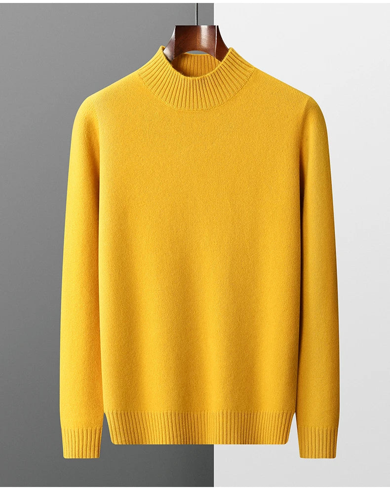 Winter Double Thick Men's Cashmere Sweater With Semi-High Neck High-End Warm Wool Knitted Bottoming Shirt