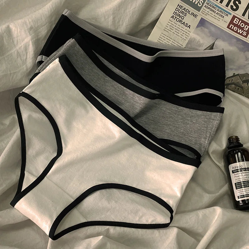 3PCS Women's Cotton Panties Simple Casual Mid-rise Seamless Briefs High-stretch Underwear Comfortable Breathable Underpanties