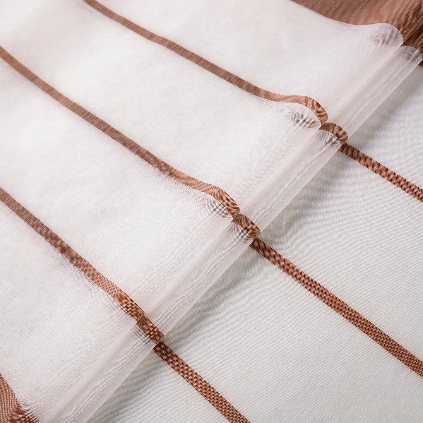 Striped Sheer Curtains | Soft Voile Fabric Semi Sheer Drapes - Eyelet Panels for Office & Home