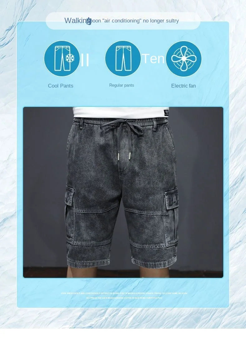 Denim Knee Length Shorts - Casual Loose Fit Multi Pocket Boyfriend Style Jeans