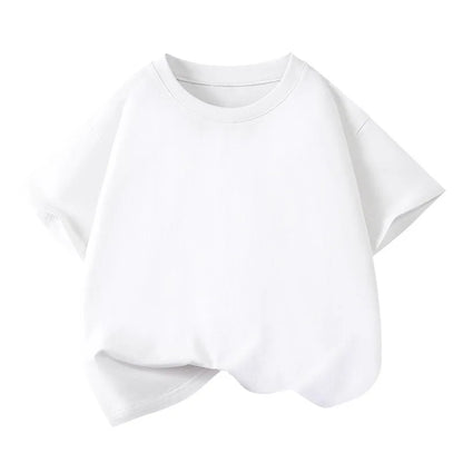 Girls Boys Short Sleeve T Shirts Kids Pure Cotton Summer Oversized Tops Children Teens Solid Casual Crewneck Basic Tees 3-14Y