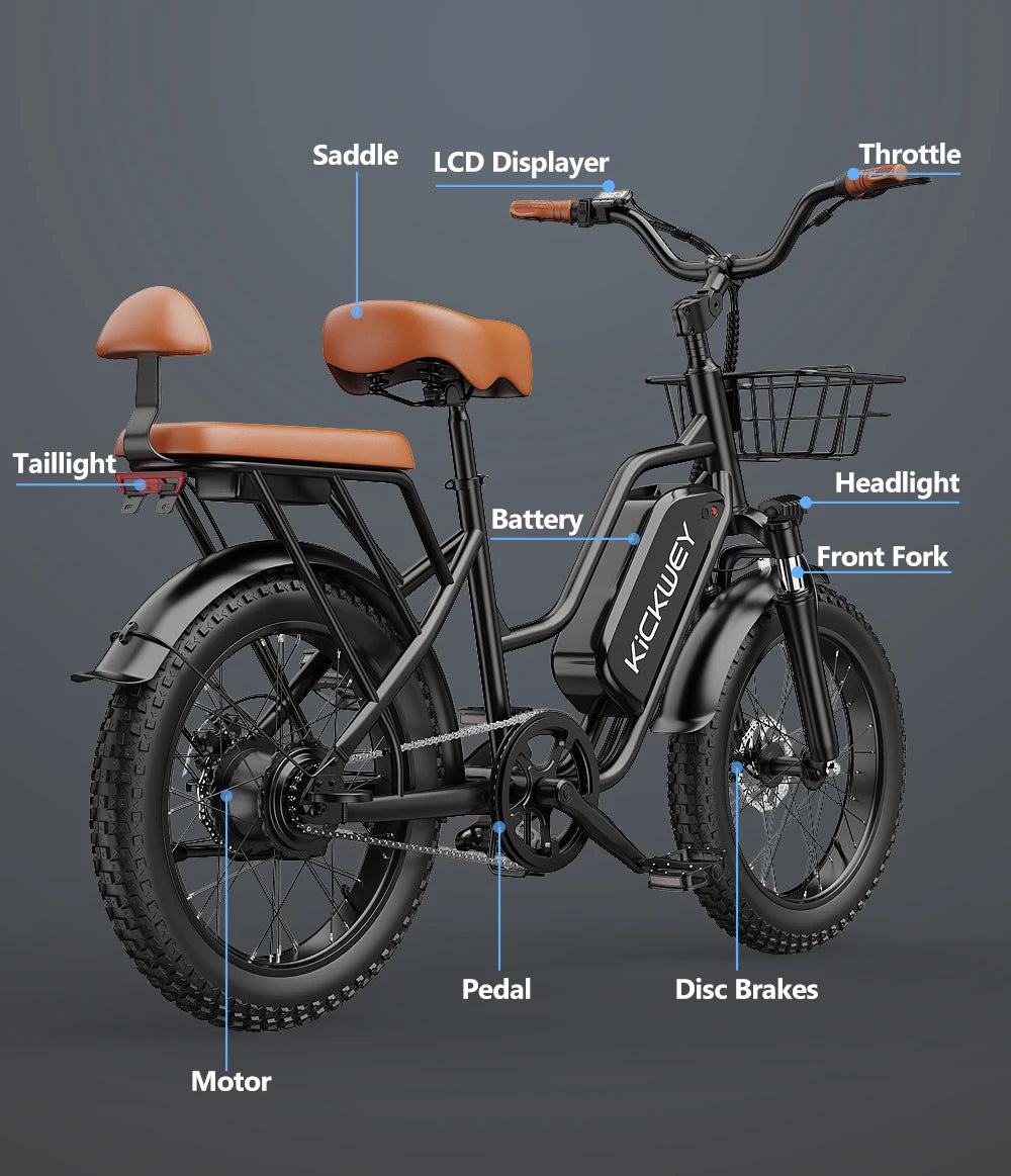 Electric Bike for Adults 20'' 1500W Peak Ebike Up to 50 Miles 32MPH Electric Mountain Bike 48V 20AH Removable Battery UL2849