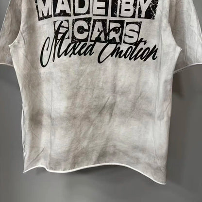 141# New fashion trend brand MIXEDEMOTION printing Shirt Streetwear Cotton Loose Round Neck Oversized Tee Top men t-shirt