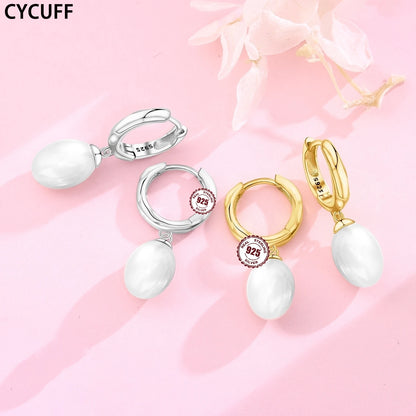 925 Sterling Silver Simple Pearl Earrings Jewelry Hoop Earrings Zircon Stud Earrings For Women Jewelry Fine Birthday Party Gifts