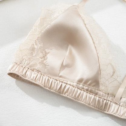 Birdtree 93% Silk 7% Spandex Women Lace Bra,Wireless Pitted Triangle Cup Front Closure Bralette,2026 New Underwear A61403JF