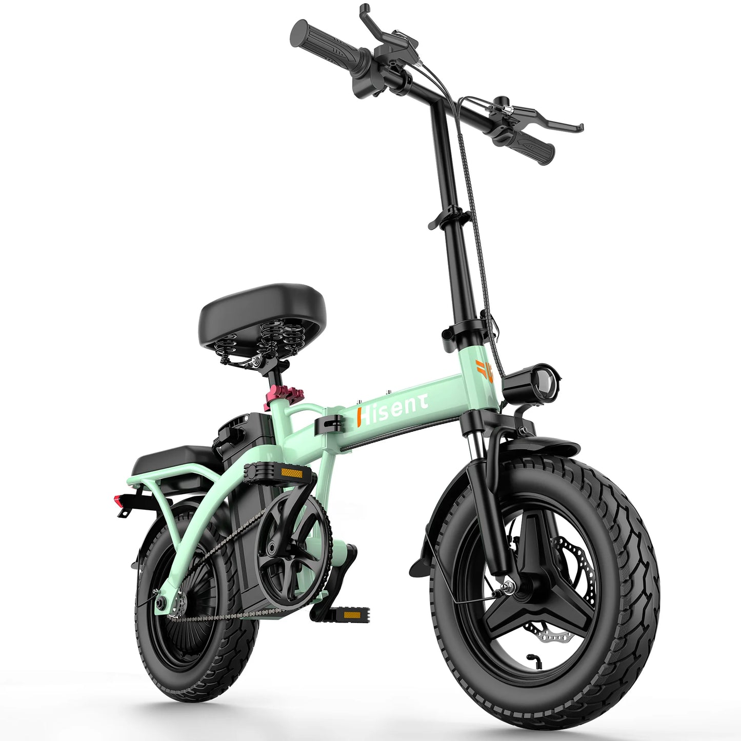 Hisent electric folding bike, 14 inches, 500W brushless motor, 48V 10AH/17.5AH battery available, different models.
