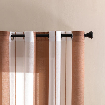 Striped Sheer Curtains | Soft Voile Fabric Semi Sheer Drapes - Eyelet Panels for Office & Home