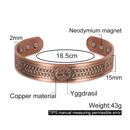Vinterly Pure Copper Bracelet Yggdrasil Viking Adjustable Magnetic Bangles Arthritis Relief Health High Magnet Jewelry Resizable