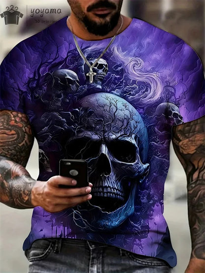 Mens Oversized 3D Skull Print T-Shirt - Summer Horror Fashion Tee - ZOOMNSTORE