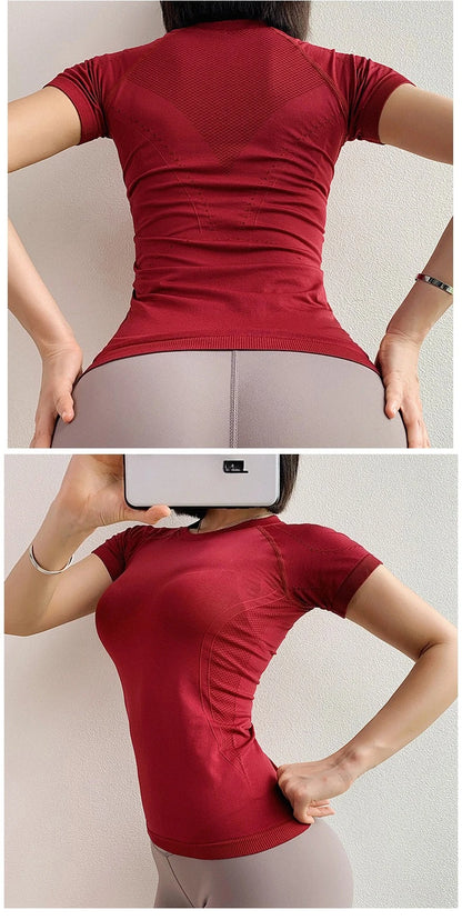 Women Yoga Shirt - Slim Fit Breathable Workout Tee | Quick Dry Stretchy Activewear