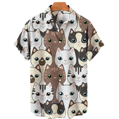 Summer Men's Hawaiian Short Sleeve Printed Shirts Loose Fitting Oversized Social Cartoon Pictures Floral Casual Fashion Clothing