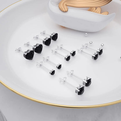 1 Pair 3mm-8mm Medical Stainless steel Crystal Zircon Ear Studs Earrings For Women/Men 4 Prong Tragus Cartilage Piercing Jewelry