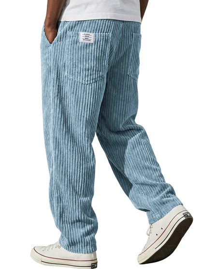 Winter Thick Warm Corduroy Sweatpants Men Fleece Liner Drawstring Straight Loose Track Pants Male Casual Fleece Thermal Trousers