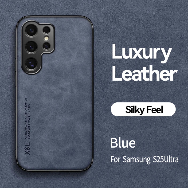 Luxury Leather Ultra Thin Phone Case For Samsung Galaxy S26 S25 S24 S23 S22 S21 Ultra Plus Silky Feel Soft Cover For Car Holder