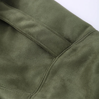 Vintage Suede Green Bomber Jacket Women Loose Lapel Full Sleeve Zipper Commute Coat 2025 Autumn Lady High Street All-match Coats