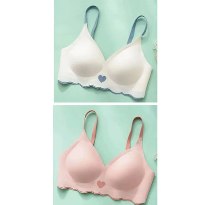 2pcs Womens Seamless Sweet Anti Sagging Bra Girl Thin Brassier Lady Comfort Soft Breathable Bra Student Simple Fashion Underwear