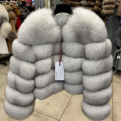 Fox Fur Coat - Slim Fit Women Winter Coat | Brown Real Fur Jacket With Hook Closure