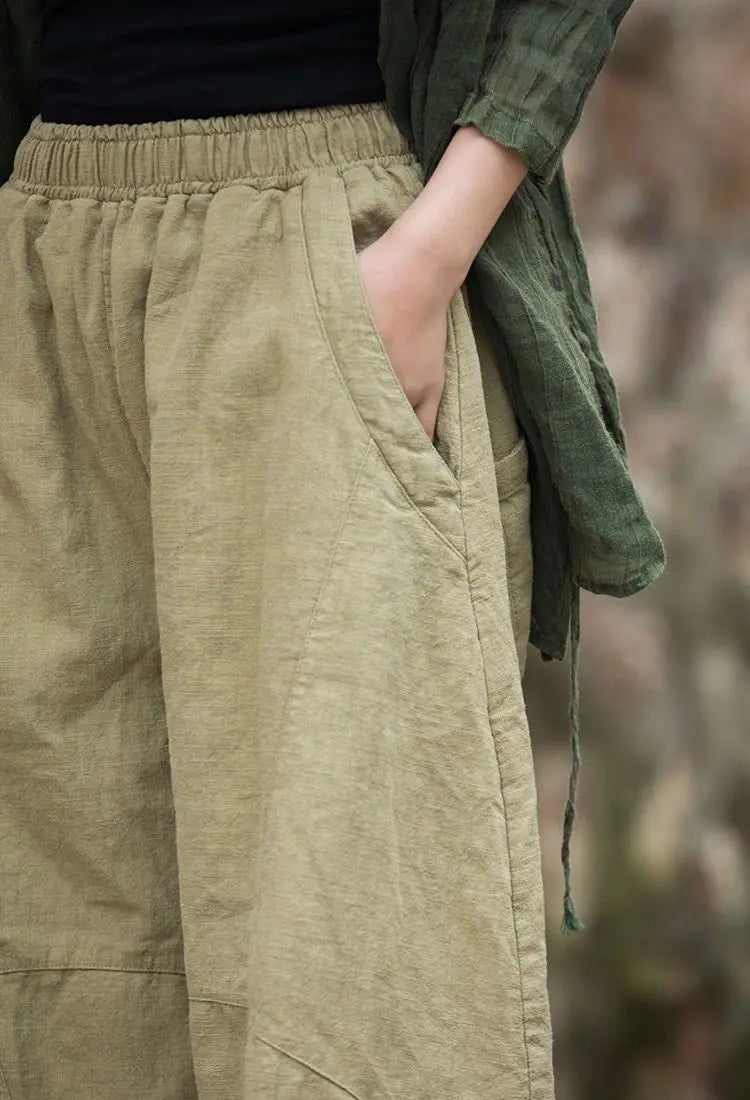 Elegant Women's Cotton Linen Baggy Cargo y2k Pants Vintage Elastic Waist Trousers Loose Casual Long Wide Leg Oversize Clothes