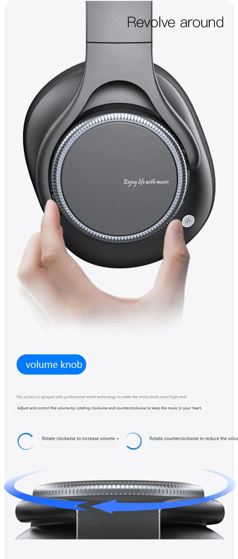Rotary Volume Knob ANC Active Noise Cancelling Over-Ear Wireless Bluetooth6.0 Headphones Head Mounted Foldable Headset With Mic