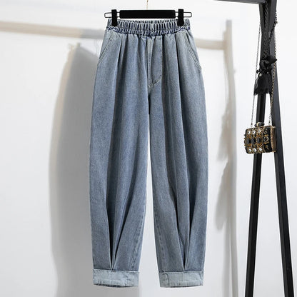 2026 Wide Leg Pants Women's Spring Autumn Retro Waed Denim Workwear Trousers High Waist Casual Versatile Plus Size Pants