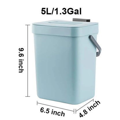 Small Plastic Trash Can - Hanging Under Sink Bin with Lid | Eco Friendly Kitchen Waste Bin