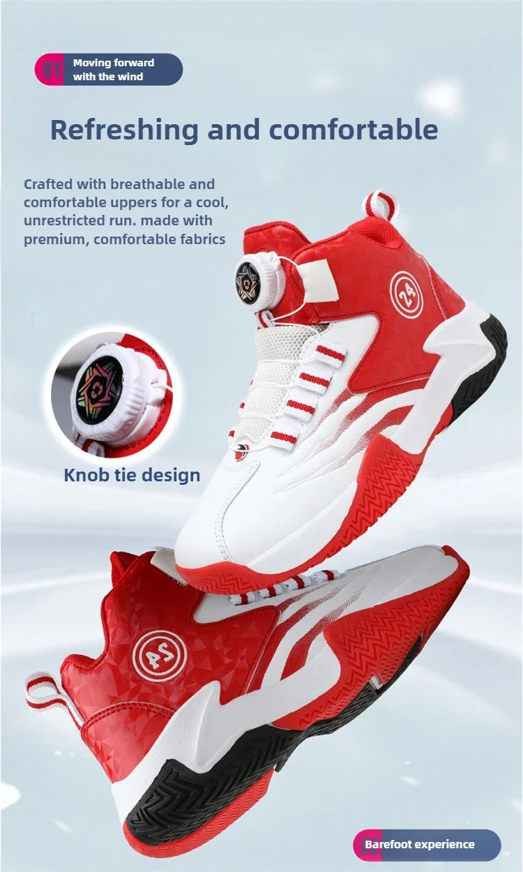 Children Basketball Sports Shoes Swivel Button Casual Shoes Four Seasons Kids Mesh Sneaker Non-slip Boys Girls Outdoor Training