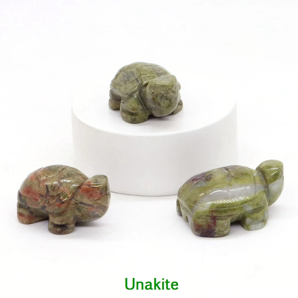 1.2" Mini Natural Crystal Stone Turtle Statue Reiki Healing Tortoise Figurine Amulet Fengshui Sculpture for Home Office Decor
