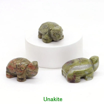 1.2" Mini Natural Crystal Stone Turtle Statue Reiki Healing Tortoise Figurine Amulet Fengshui Sculpture for Home Office Decor