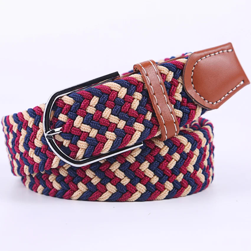 Unisex Stretch Jeans Belt - Casual Knitted Woven Canvas Pin Buckle