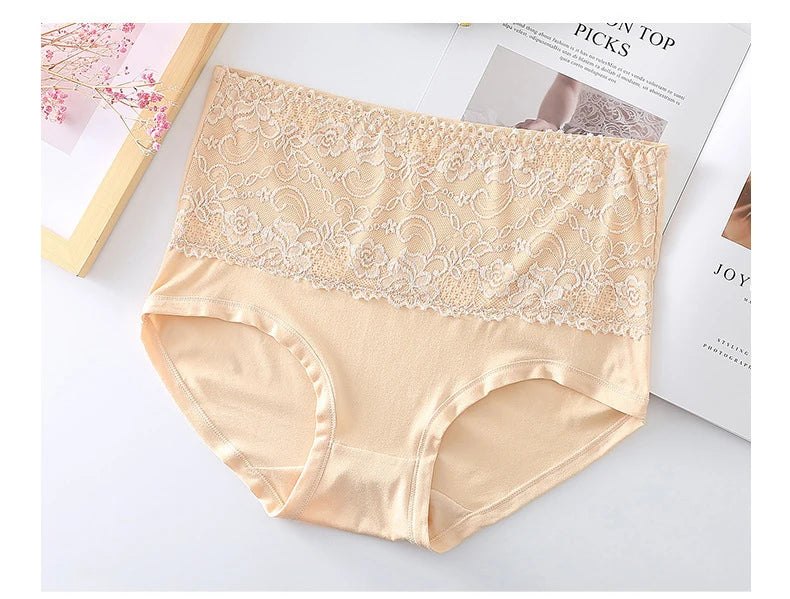6pcs Women's Panties High Waist Underwear Large Size Fashion Girls Briefs Plus Size Breathable Lace Panty Female Lingerie