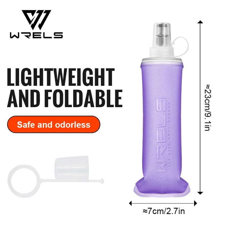 WRELS Soft Water Bottle Collapsible Soft Flask TPU Running Water Bottle Foldable Water Bag BPA-Free Sports Soft Water Flask