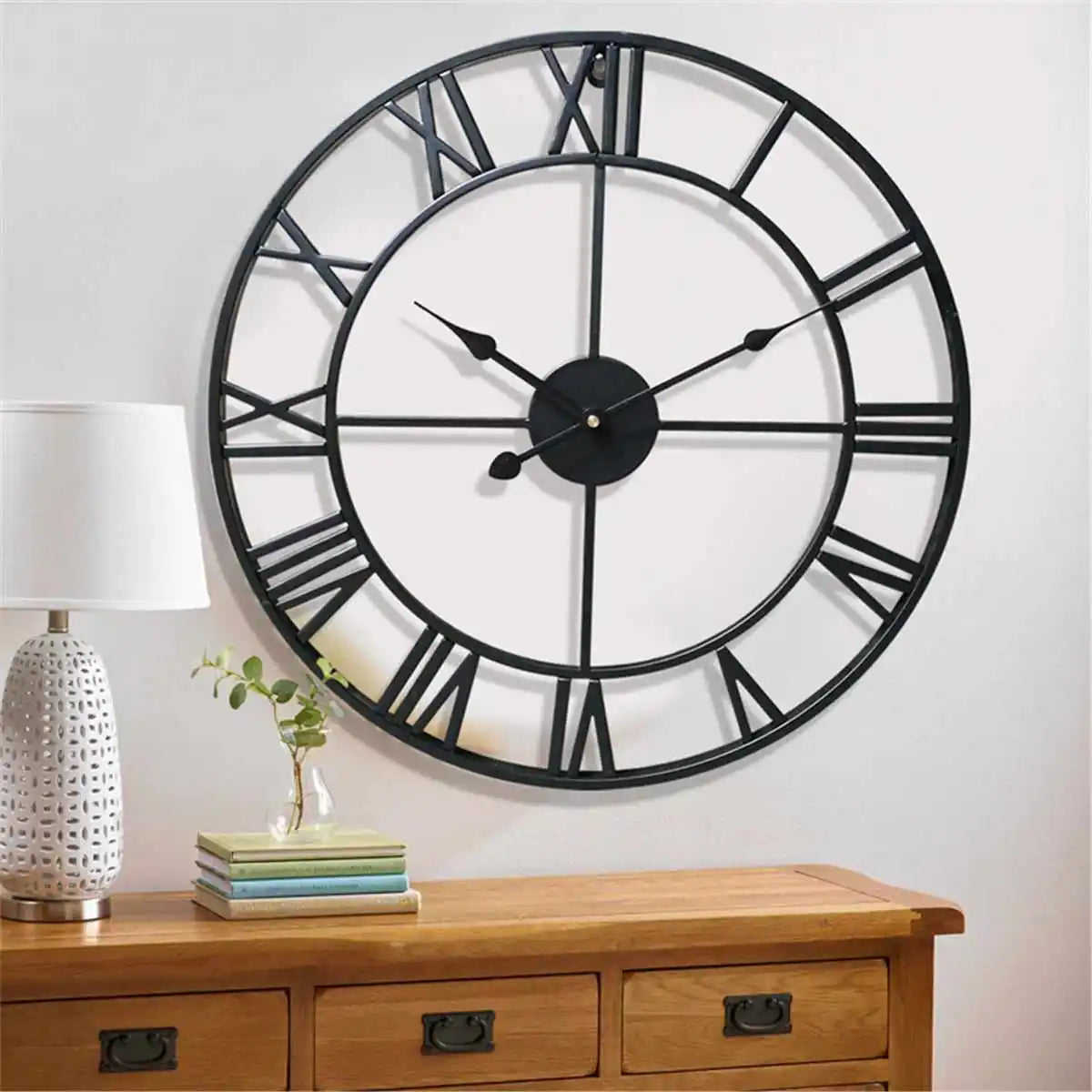 Modern 3D Large Wall Clock - Retro Roman Numerals Silent Metal Decoration