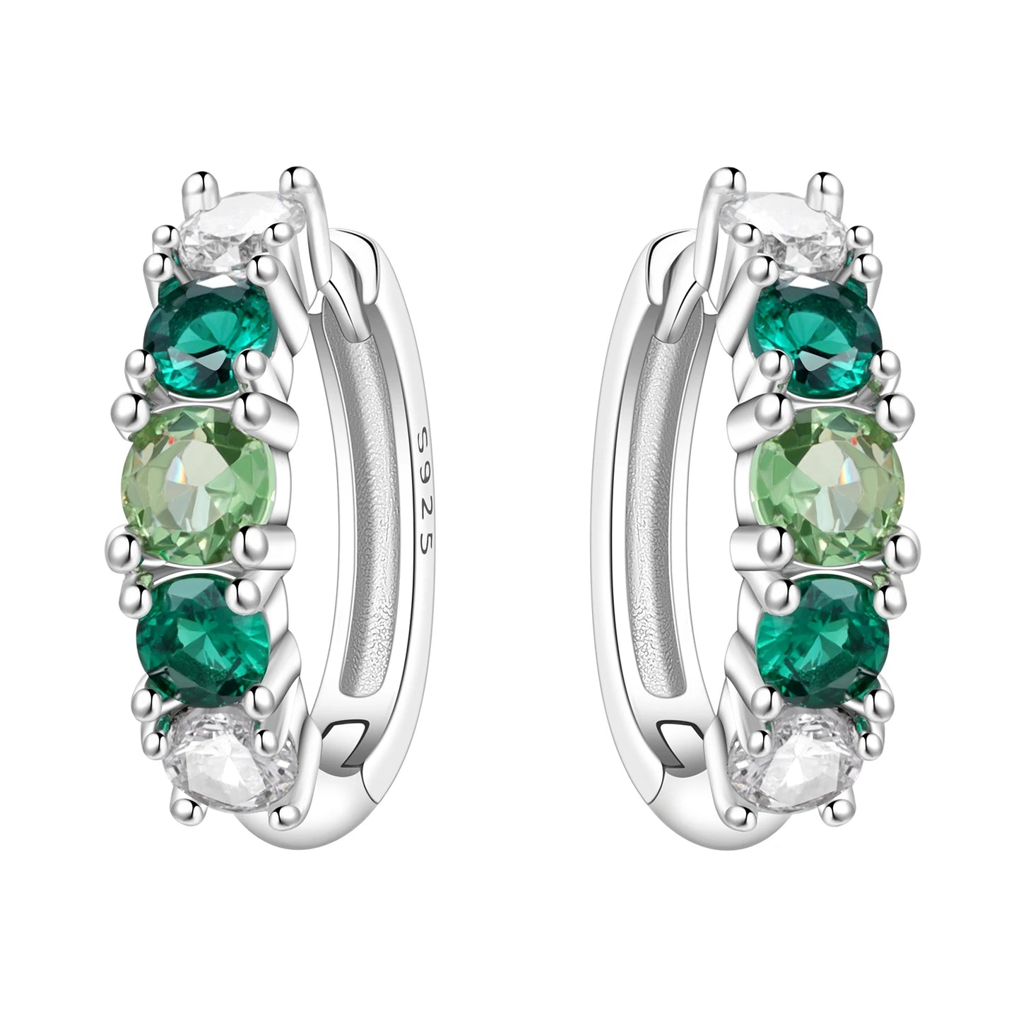 MISEFF Real 925 Sterling Silver Earring Gradual Change Green Blue Colored Zircon Hoop Earrings Engagement Wedding Jewelry Gifts