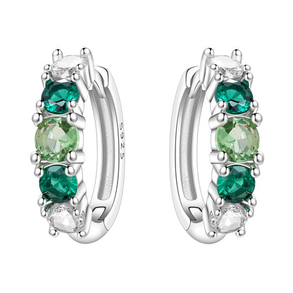 MISEFF Real 925 Sterling Silver Earring Gradual Change Green Blue Colored Zircon Hoop Earrings Engagement Wedding Jewelry Gifts