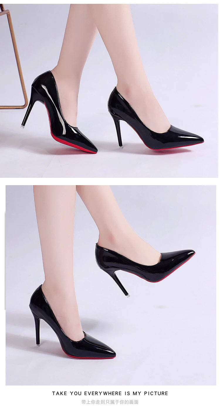 White Nude Pointed Toe Patent Leather High Heels Sexy Red Sole Party Prom Girl Pumps Minimalist Shallow Mouth Work Single Shoes