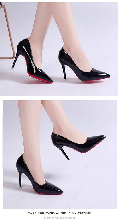White Nude Pointed Toe Patent Leather High Heels Sexy Red Sole Party Prom Girl Pumps Minimalist Shallow Mouth Work Single Shoes
