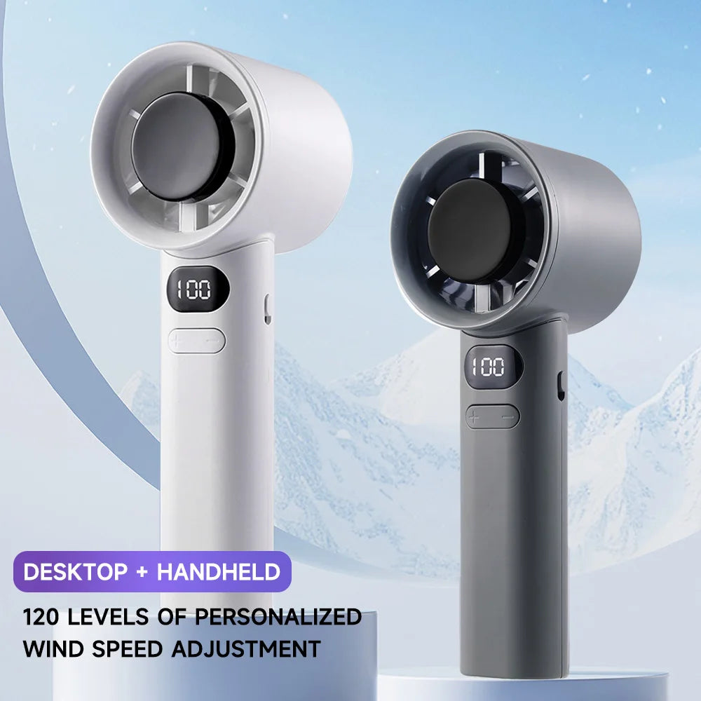 Portable Handheld Fan 120 Wind Speeds Mini Bladeless Hand Fan USB Rechargeable Highspeed Fans Camping Electric Fans Air Cooler