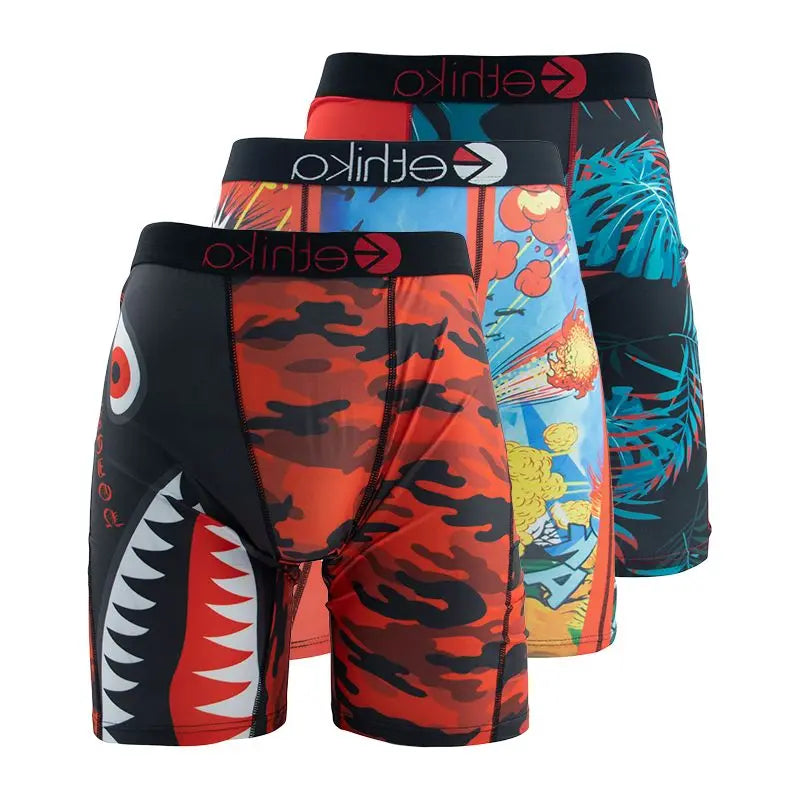 3Pcs Sexy Men Underwear Boxer Shorts Cueca Male Printed Panties Lingerie Men Underpants Boxershorts Plus Size Boxer Briefs XXXL