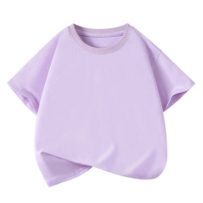 Children's Pure Cotton Short-Sleeved Solid Color Sports Casual Round-Neck T-Shirt Summer Breathable Soft Kid's Basic Top