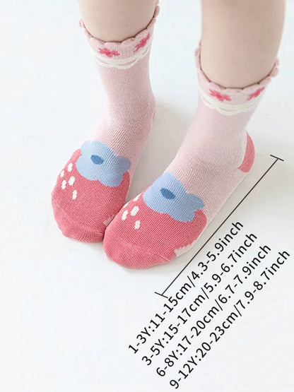 5 Pairs of Girls' Socks That Can Be Worn in Spring and Summer, Strawberry Autumn and Winter Baby Socks, Soft Mid-calf Socks
