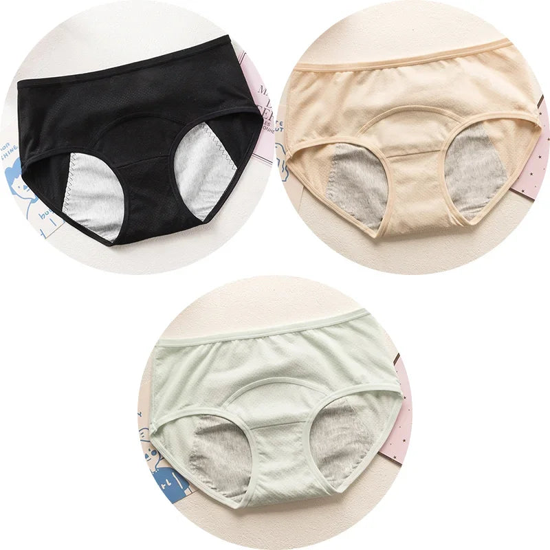3PCS Cute Cartoon Period Underwear for Girls  Leakproof Teen Menstrual Panties 4-Layer Absorbent Reusable Washable Underwear